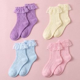 FRILLORA Women's Frilly Lace Ruffle Ankle Socks - Purple, Blue, Yellow, Pink - 4 Pairs