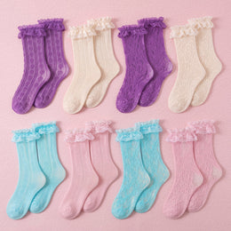 FRILLORA Women's Frilly Lace Ruffle Ankle Socks - Purple, Blue, Yellow, Pink - 8 Pairs