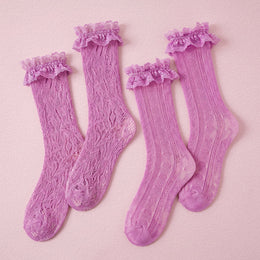 FRILLORA Women's Frilly Lace Ruffle Ankle Socks - Purple - 2 Pairs