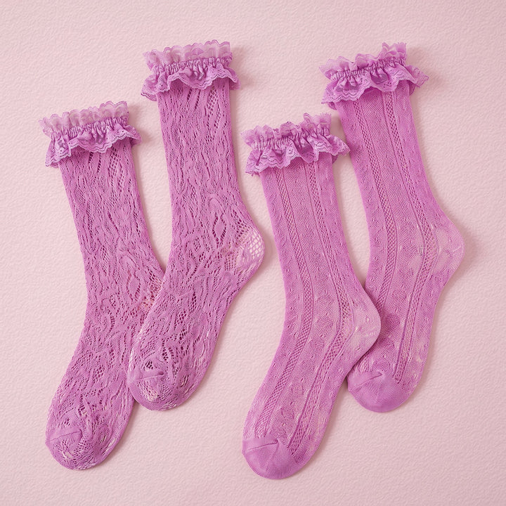 FRILLORA Women's Frilly Lace Ruffle Ankle Socks - Purple - 2 Pairs
