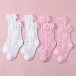 FRILLORA Women's Frilly Lace Ruffle Ankle Socks - White, Pink - 4 Pairs