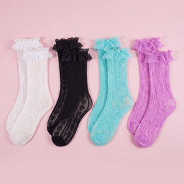 FRILLORA Women's Frilly Lace Ruffle Ankle Socks - Black, White, Blue, Purple - 4 Pairs