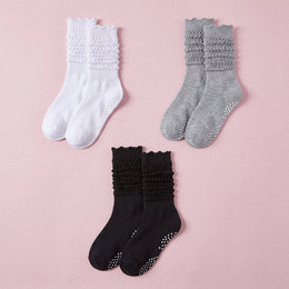 FRILLORA Women's Slouch Grip Socks for Pilates - Black, White, Grey - 3 Pairs