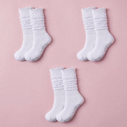 FRILLORA Women's Slouch Grip Socks for Pilates - White - 3 Pairs
