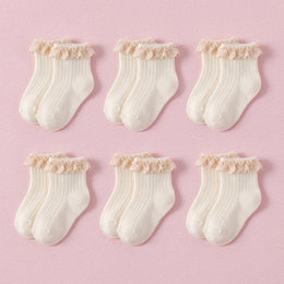 FRILLORA Baby Girl Ruffle Grip Socks for Newborns - Beige - 6 Pairs