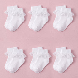FRILLORA Baby Girl Ruffle Grip Socks for Newborns - White - 6 Pairs