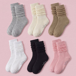 FRILLORA Women's Slouch Grip Socks for Pilates & Barre - White, Black, Khaki, Grey, Pink, Beige - 6 Pairs