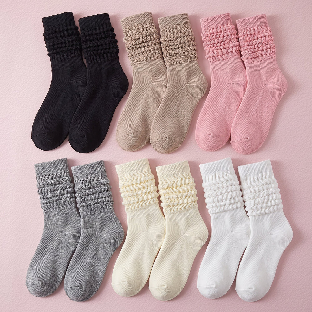 FRILLORA Women's Slouch Grip Socks for Pilates & Barre - White, Black, Khaki, Grey, Pink, Beige 2# - 6 Pairs