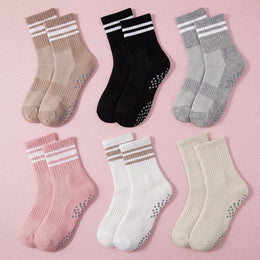 FRILLORA Women's Pilates Grip Socks with Snug Arch Band - White, Black, Khaki, Grey, Pink, Beige - 6 Pairs