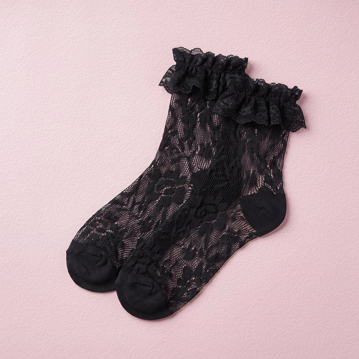 FRILLORA Women's Lace Ruffle Mesh-Trim Socks - Black 3# - 1 Pair