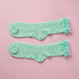 FRILLORA Women's Lace Ruffle Mesh-Trim Socks - Green - 1 Pair