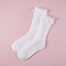 FRILLORA Women's Lace Ruffle Mesh-Trim Socks - White - 1 Pair