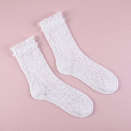 FRILLORA Women's Lace Ruffle Mesh-Trim Socks - White 2# - 1 Pair