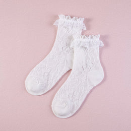 FRILLORA Women's Lace Ruffle Mesh-Trim Socks - White 3# - 1 Pair