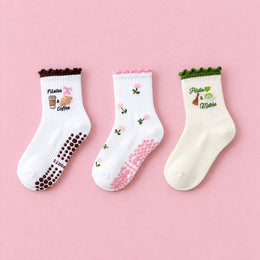 Women's Cute Ruffle Pilates Grip Socks, 3-pair bundle: Multicolor 2#, Multicolor 3#, Multicolor