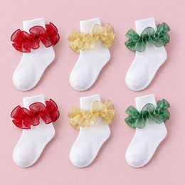 Women's Fluffy Ruffle Turn-Cuff Socks, 6-pair bundle: Gold x2, Green x2, Red x2