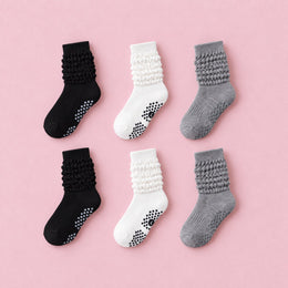 Women's Scrunch Pilates Grip Socks, 6-pair bundle: Black 2# x2, White 2# x2, Grey 2# x2
