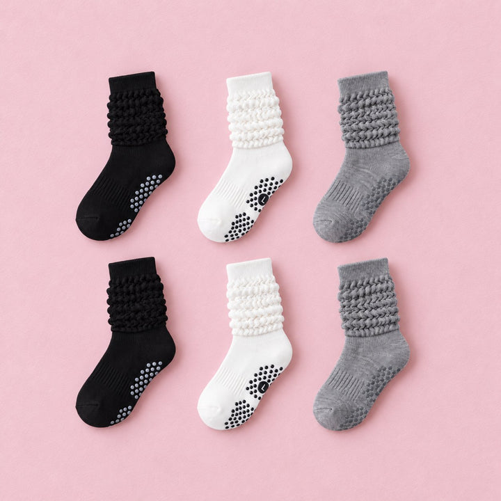 Women's Scrunch Pilates Grip Socks, 6-pair bundle: Black 2# x2, White 2# x2, Grey 2# x2