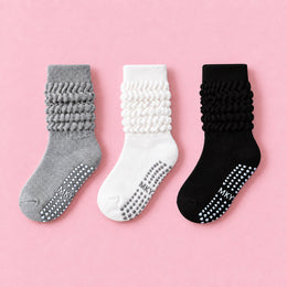 Women's Scrunch Pilates Grip Socks, 3-pair bundle: Black, White, Grey