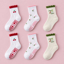 Women's Cute Ruffle Pilates Grip Socks, 6-pair bundle: Multicolor x2, Multicolor 3# x2, Multicolor 5# x2