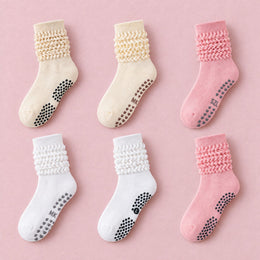 Women's Scrunch Pilates Grip Socks, 6-pair bundle: Pink, Beige, White, Pink 2#, Beige 2#, White 2#