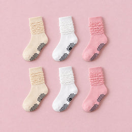 Women's Scrunch Pilates Grip Socks, 6-pair bundle: Pink 2# x2, Beige 2# x2, White 2# x2
