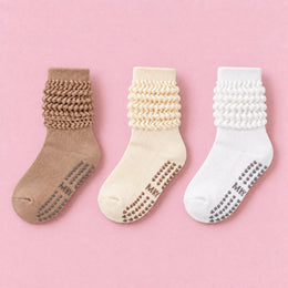 Women's Scrunch Pilates Grip Socks, 3-pair bundle: Beige, Khaki, White