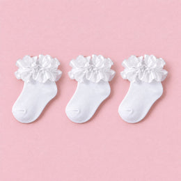 Girls Glitter Ruffle Dress Socks, 3-pair bundle: White x3