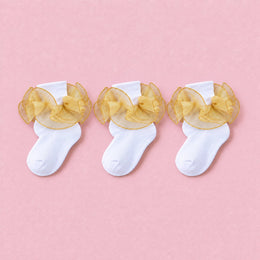 Girls Glitter Ruffle Turn-Cuff Socks, 3-pair bundle: Gold x3