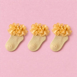 Girls Glitter Ruffle Dress Socks, 3-pair bundle: Gold x3