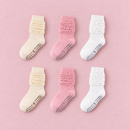 Women's Scrunch Pilates Grip Socks, 6-pair bundle: Pink x2, Beige x2, White x2