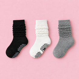 Women's Scrunch Pilates Grip Socks, 3-pair bundle: Black 2#, White 2#, Grey 2#