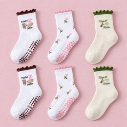 Women's Cute Ruffle Pilates Grip Socks, 6-pair bundle: Multicolor 2# x2, Multicolor 3# x2, Multicolor x2