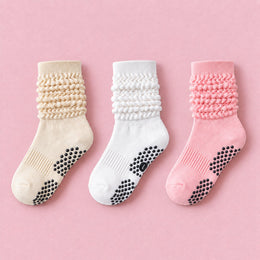 Women's Scrunch Pilates Grip Socks, 3-pair bundle: Pink 2#, Beige 2#, White 2#
