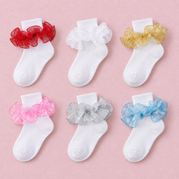 Women's Fluffy Ruffle Turn-Cuff Socks, 6-pair bundle: White, Pink, Red, Silver, Teal, Gold
