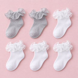 Women's Sparkle Ruffle Ankle Socks, 6-pair bundle: White x4, Silver x2