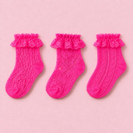 Women's Lace Ruffle Mesh-Trim Socks, 3-pair bundle: Hot Pink, Hot Pink 2#, Hot Pink 3#