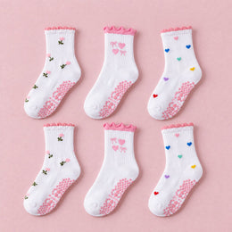 Women's Cute Ruffle Pilates Grip Socks, 6-pair bundle: Multicolor x2, Multicolor 4# x2, Multicolor 6# x2