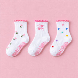 Women's Cute Ruffle Pilates Grip Socks, 3-pair bundle: Multicolor, Multicolor 4#, Multicolor 6#