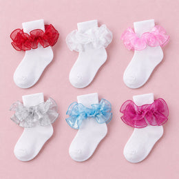 Women's Fluffy Ruffle Turn-Cuff Socks, 6-pair bundle: White, Pink, Red, Silver, Teal, Dark Purple