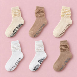 Women's Scrunch Pilates Grip Socks, 6-pair bundle: Beige, Khaki, White, Beige 2#, Khaki 2#, White 2#