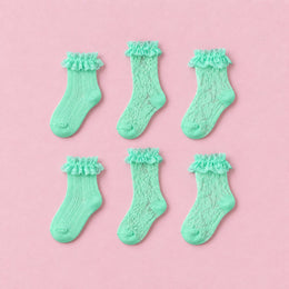 Women's Lace Ruffle Mesh-Trim Socks, 6-pair bundle: Green x2, Green 2# x2, Green 3# x2