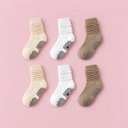 Women's Scrunch Pilates Grip Socks, 6-pair bundle: Beige 2# x2, Khaki 2# x2, White 2# x2