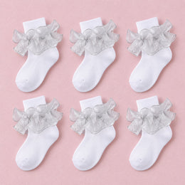 Girls Glitter Ruffle Turn-Cuff Socks, 6-pair bundle: Silver x6