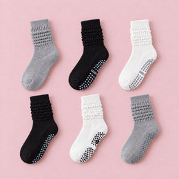 Women's Scrunch Pilates Grip Socks, 6-pair bundle: Black, White, Grey, Black 2#, White 2#, Grey 2#