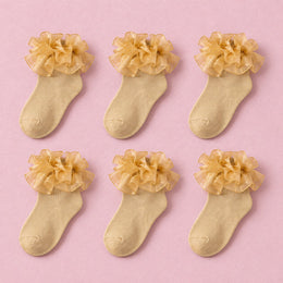 Girls Glitter Ruffle Dress Socks, 6-pair bundle: Gold x6