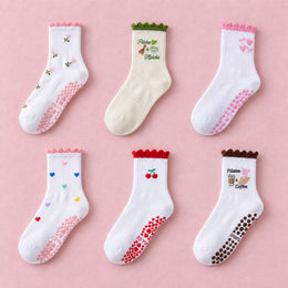 Women's Cute Ruffle Pilates Grip Socks, 6-pair bundle: Multicolor, Multicolor 2#, Multicolor 3#, Multicolor 4#, Multicolor 5#, Multicolor 6#