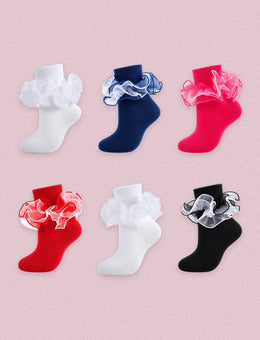 FRILLORA Women's Ruffle Fold-Cuff Dress Socks, 6 Pairs - Black, White, Red, Navy Blue, Hot Pink 2# - 6 Pairs