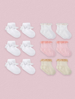 FRILLORA Baby Girl Ruffle Grip Socks for Newborns, 12 Pairs - Pink, Beige, White 2# - 12 Pairs