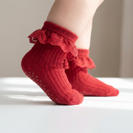 Baby Girl Ruffle Socks with Grips Turn Cuff Toddler Ankle Lace Frilly Dress Socks for Newborn Infant Little Kids lifestyle product image 1